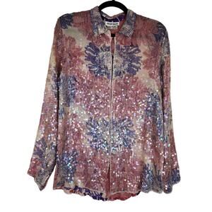 VTG Marisol Pink Purple Sequin Floral Blouse Women's Medium Glamorous Elegant